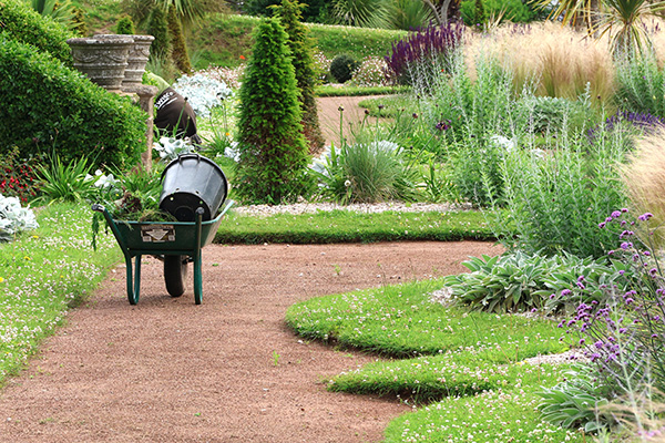 wheelbarrow with tools at Italian Gardens, Torquay
